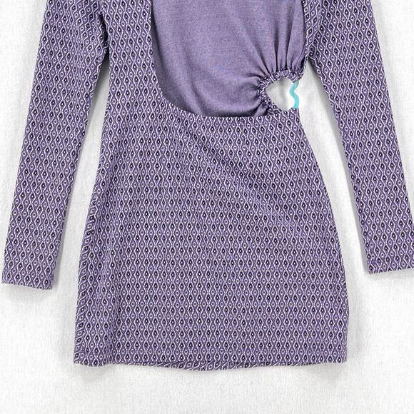 ZARA Jacquard Long Sleeve Cut Out Open Back Mini Dress Womens Small Purple Heart - Picture 10 of 16